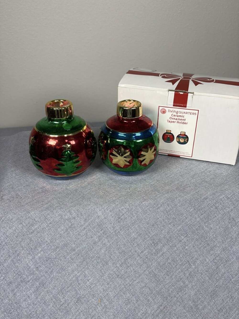 Living Quarters Ceramic Ornament Taper Candle Holders Set of 2 Box